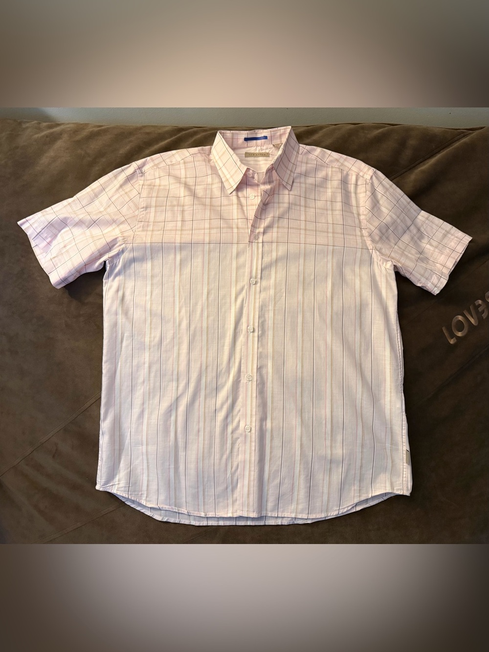 Ted Baker Pink Windowpane & Pinstripe Short-Sleeve Dress Shirt